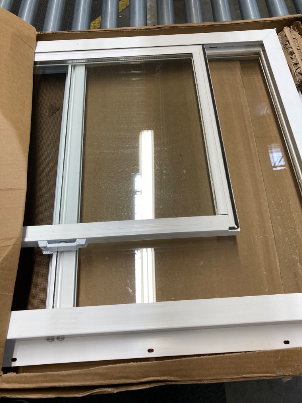 Photo 2 of 35.5 in. x 23.5 in. Utility Left-Hand Single Slider Vinyl Window Dual Pane Insulated Glass, and Screen - White