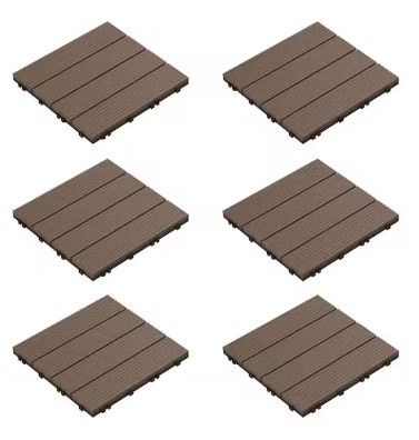 Photo 1 of 12 in. x 12 in. Brown Outdoor Interlocking Slat Polypropylene Patio and Deck Tile Flooring (Set of 6)