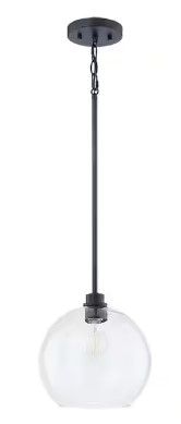 Photo 1 of 
Hampton Bay
Vista Heights 10 in. 1-Light Matte Black Pendant Light with Clear Glass Globe Shade