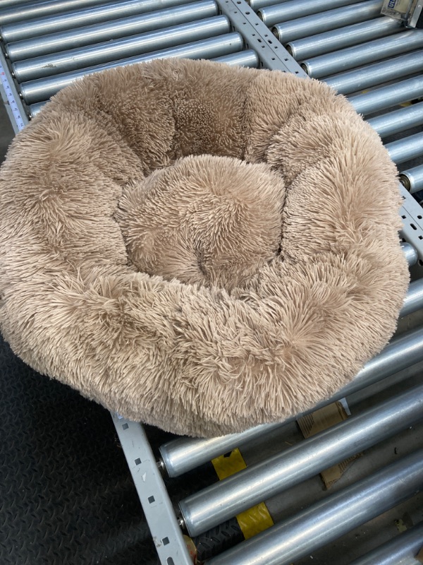 Photo 2 of Bed sure Calming Dog Bed for Medium Dogs - Donut Washable Medium Pet Bed, 30 inches Anti-Slip Round Fluffy Plush Faux Fur Cat Bed, Fits up to 45 lbs Pets, Came