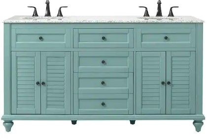 Photo 1 of 
Home Decorators Collection
Hamilton 61 in. W x 22 in. D x 35 in. H Double Sink Freestanding Bath Vanity in Sea Glass with Gray Granite Top