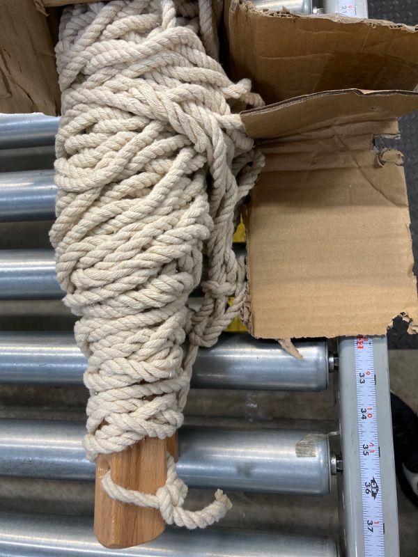 Photo 1 of 12ft Double Hammocks, Handwoven Traditional Cotton Rope Hammock with Hardwood Spreader Bar, Chains and Hooks for Indoor Outdoor, Max 450 lbs Capacity (Beige, Full) Beige Full