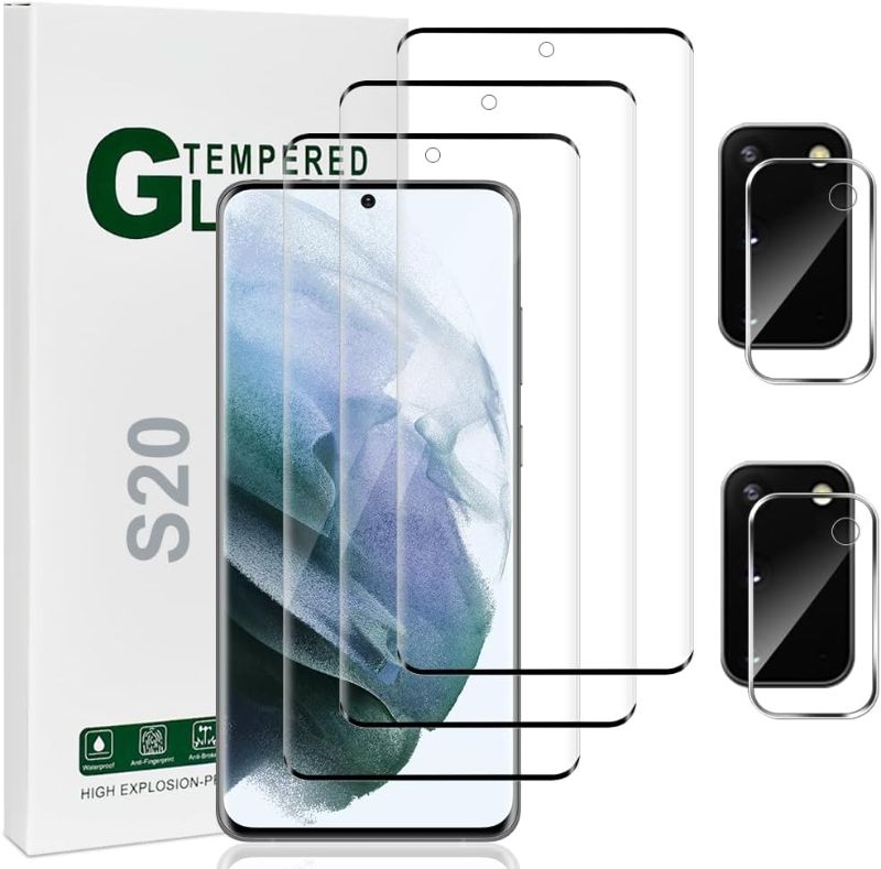 Photo 1 of *** Bundle *** ?3+2 Pack? Galaxy S20 Screen Protector with Camera Lens Protector, 3D Full Coverage, 9H Tempered Glass, Fingerprint Unlocking, Bubble Free, for Samsung Galaxy S20 5G (6.2 Inch) ( 2 pack ) 