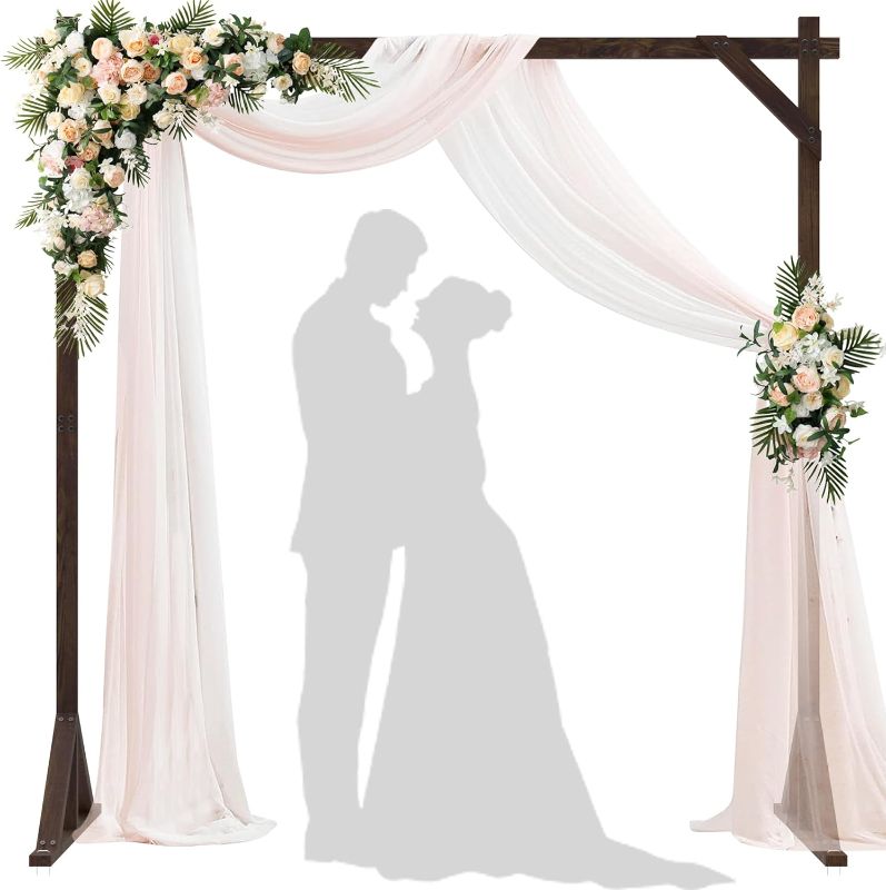 Photo 1 of  Xiomot 7.2FT Wedding Arch Square Wood Wedding Arches for Ceremony Wooden Wedding Arbor Backdrop Stand for Indoor Outdoor Wedding Party Proposal Scene Garden Beach Forest Rustic Boho Decoration