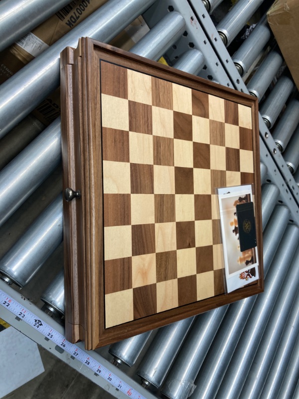 Photo 2 of A&A 15 inch Walnut Wooden Chess Sets w/ Storage Drawer / Triple Weighted Chess Pieces - 3.0 inch King Height/ Walnut Box w/Walnut & Maple Inlay / 2 Extra Queen / Classic 2 in 1 Board Games/ Chess Only Triple Weighted Pieces w/ Walnut Box