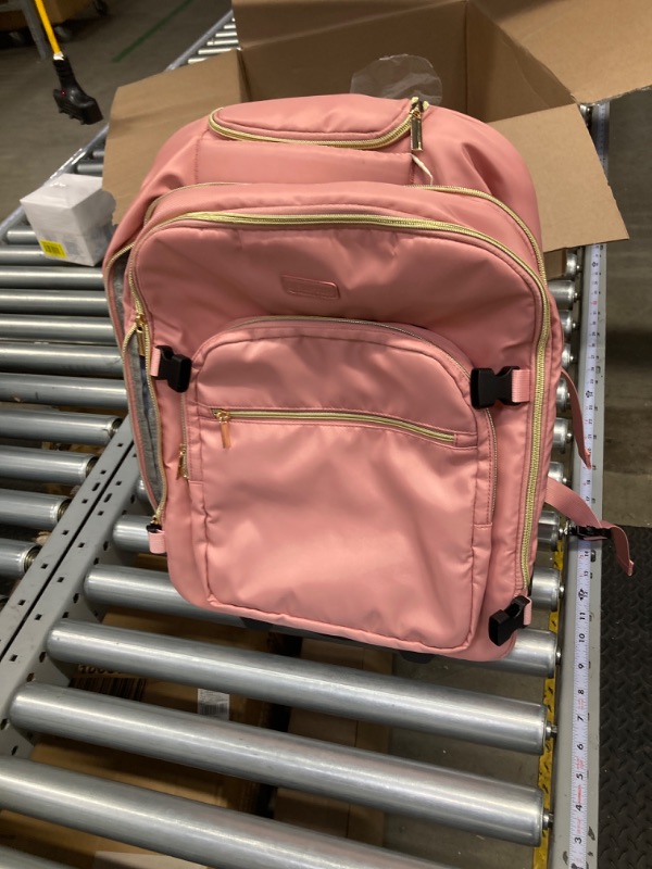 Photo 3 of Rolling Backpack for Women, 17Inch on Laptop Travel Backpack with Wheels, Under Seat Carry on Luggage Airplane, Overnight Business Trolley Backpack Bag (Sweet Pink)