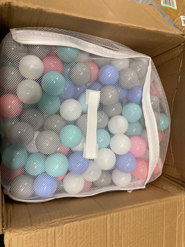 Photo 2 of Amazon Basics BPA Free Crush-Proof Plastic Ball Pit Balls with Storage Bag, Toddlers Kids 12+ Months, 6 Pastel Colors - Pack of 400 6 Pastel Colors 400 Balls