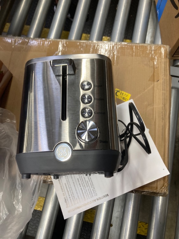 Photo 1 of GE Stainless Steel Toaster | 2 Slice | Extra Wide Slots for Toasting Bagels, Breads, Waffles & More | 7 Shade Options for the Entire Household to Enjoy | Countertop Kitchen Essentials | 850 Watts 2-Slice