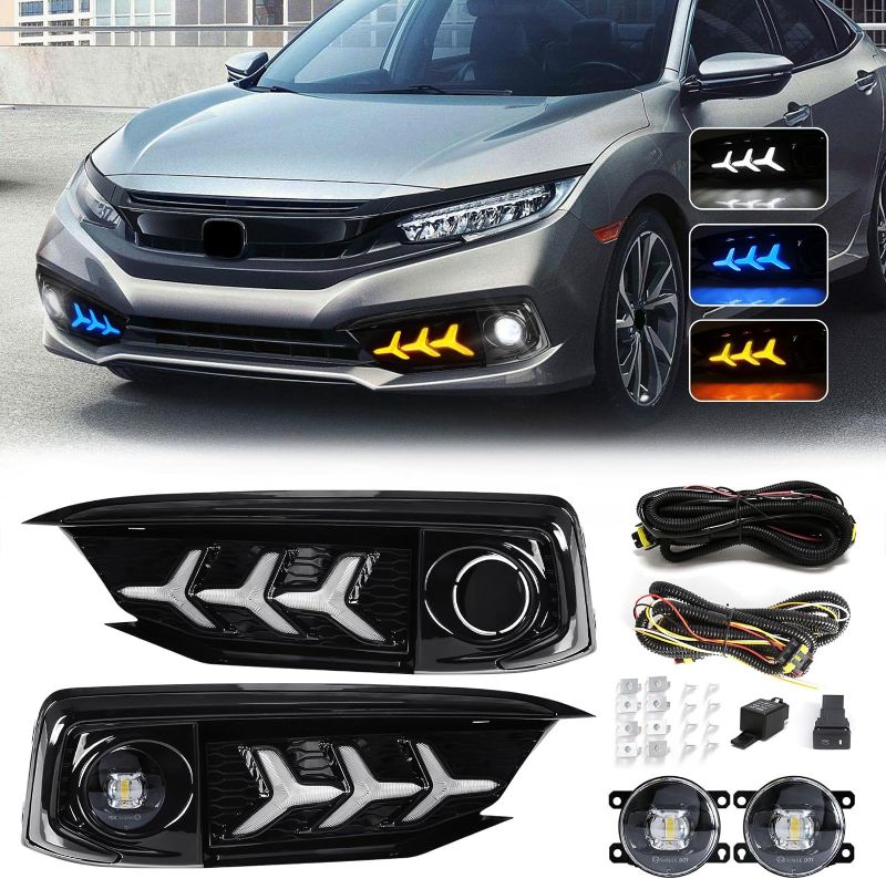 Photo 1 of VGETTING Daytime Running Lights For Honda Civic 2019 2020 Fog Light Replacement Tri-Colors DRL With LED Lamp Bulb Civic Front Fog Light with Bezel