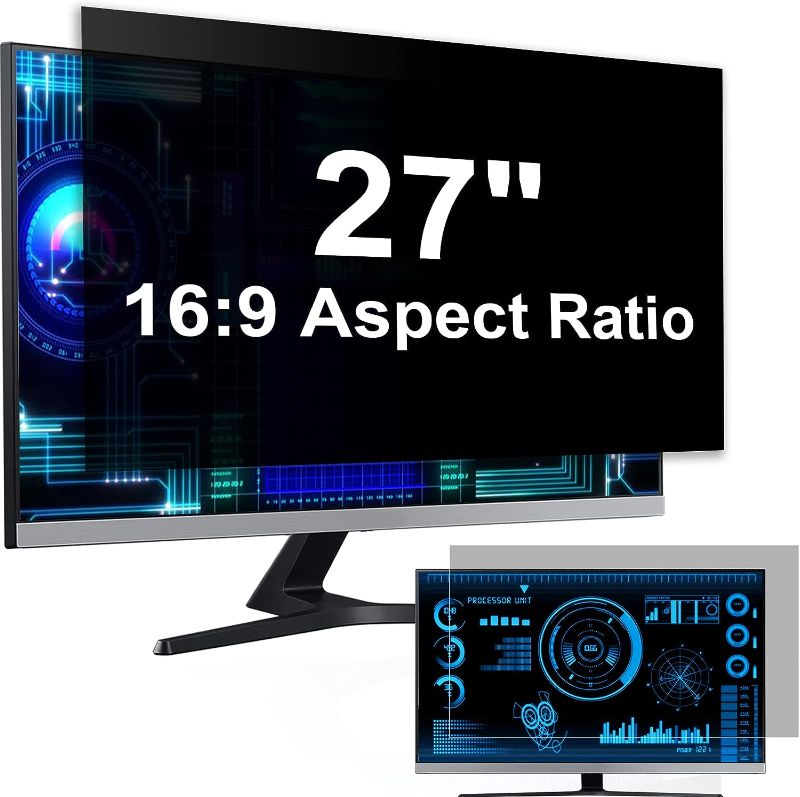 Photo 1 of [2 Pack] Computer Privacy Screen 27 Inch for 16:9 Widescreen Monitor, Removable Eye Protection Anti Glare Blue Light Filter, Anti Scratch Computer Monitor Privacy Shield 27 in