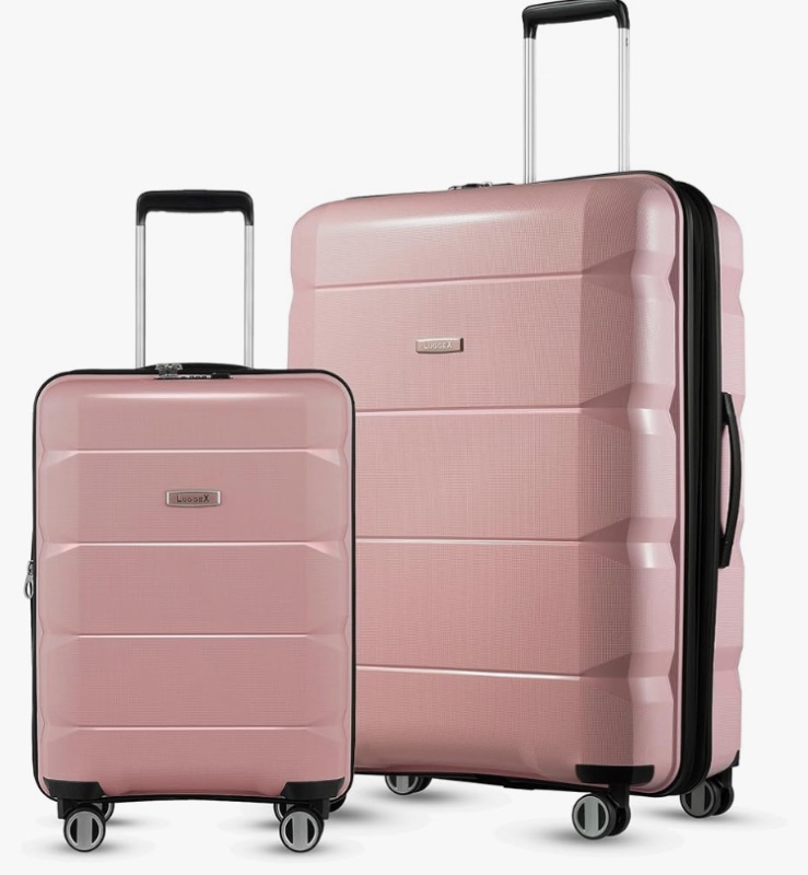 Photo 1 of LUGGEX Pink Carry On Luggage with Spinner Wheels, PP Lightweight Suitcase 2 Piece, Expandable