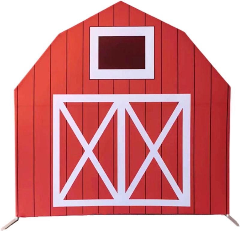 Photo 1 of Farm Barn Arch Stand 6x6Ft Metal Arch Stand and Red Farm Barn Backdrop Cover, Aluminum Barn Arch Wall Set for Barn Theme Party, Birthday Party, Wedding, Baby Shower