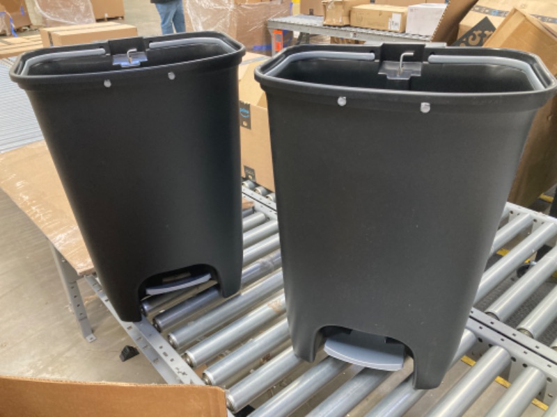 Photo 1 of ***NO LIDS*** Glad 13 Gallon Trash Can, 2 Pack | Plastic Kitchen Waste Bin with Odor Protection of Lid | Hands Free with Step On Foot Pedal and Garbage Bag Rings, Black, 2 Count Black 2 Pack