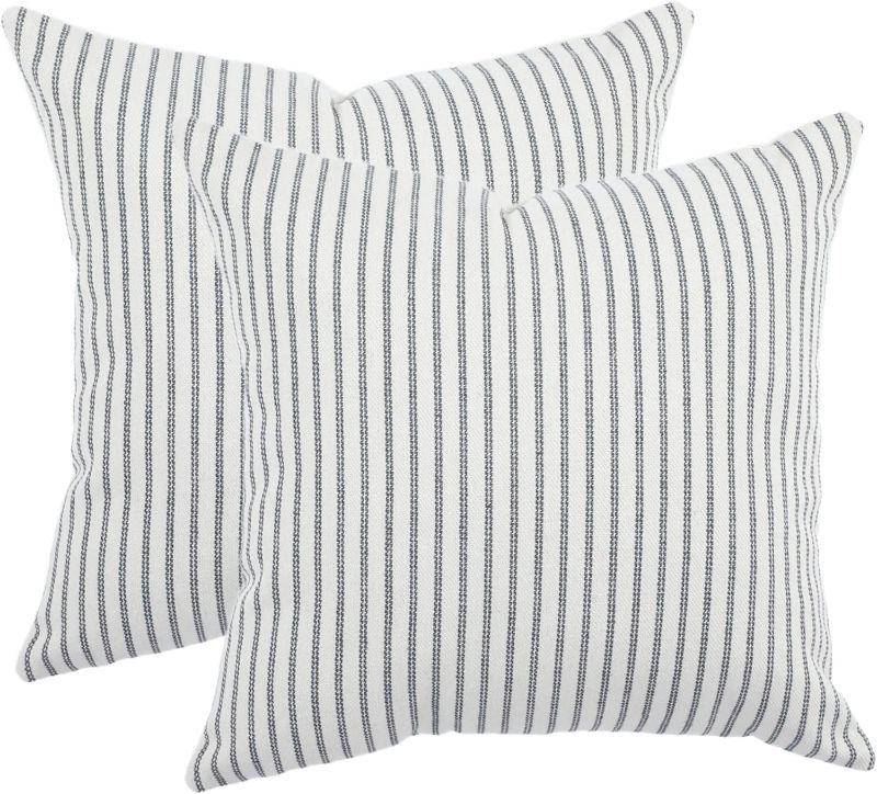 Photo 1 of *** Bundle *** BOYSUM Gray and Beige Throw Pillow Covers, 16x16 Farmhouse Pillow Covers Striped Throw Pillow Cover Decor Indoor/Outdoor Pillow Accent Case Set of 2 (Gray) ( 2 pack )