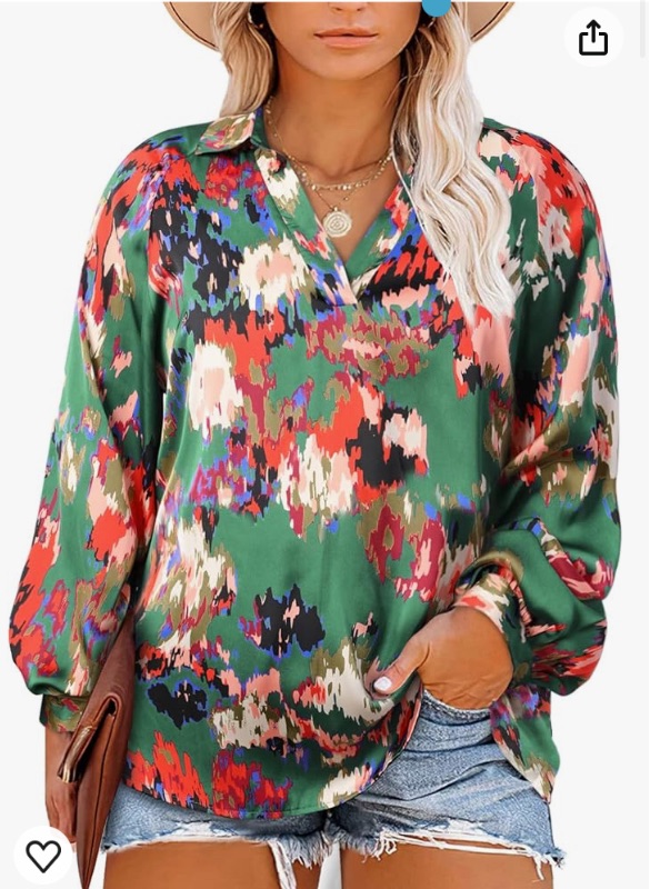 Photo 1 of Eytino Women Plus Size Tops Boho Floral Printed V Neck Long Sleeve Chiffon Blouse Shirts(1X-5X)