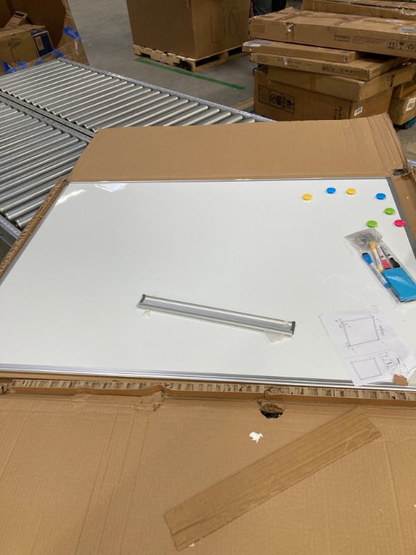 Photo 2 of White Board Magnetic Dry Erase Board, 48 x 36 Inch Double-Sided Large Whiteboard for Wall Silver Aluminum Frame for Office School Home with 8 Magnets 4 Markers 1 Eraser 1 Pen Tray Double-sided Whiteboard 48 X 36 IN