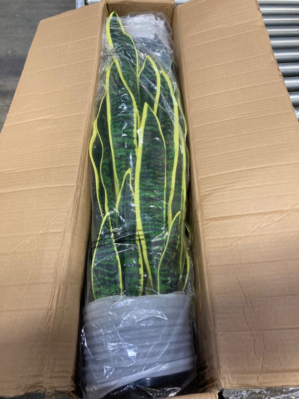 Photo 1 of 2 Set Large Fake Snake Plant 37 Inch Sansevieria Plant Artificial Snake Plants in Pots with Woven Basket Faux Mother In Law Tongue Plant - 30 Leaves Fake Laurentii for Indoor Outdoor Home Office Decor 37 Inch Laurentii