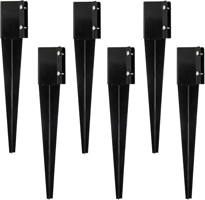 Photo 1 of 6 Pcs Fence Post Anchor Ground Spike 4x4 Metal Post Stake 24 Inch for Mailbox Deck Railing Black