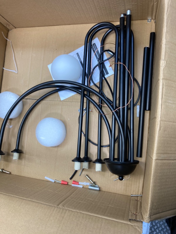 Photo 2 of ***MISSING THE WIRING*** Modern Black Chandelier 6 Lights Sputnik Chandelier for Dining Room Large L40” Mid Century Ceiling Pendant Light Fixtures with Withe Glass Globe Shades for Foyer Bedroom Black globe