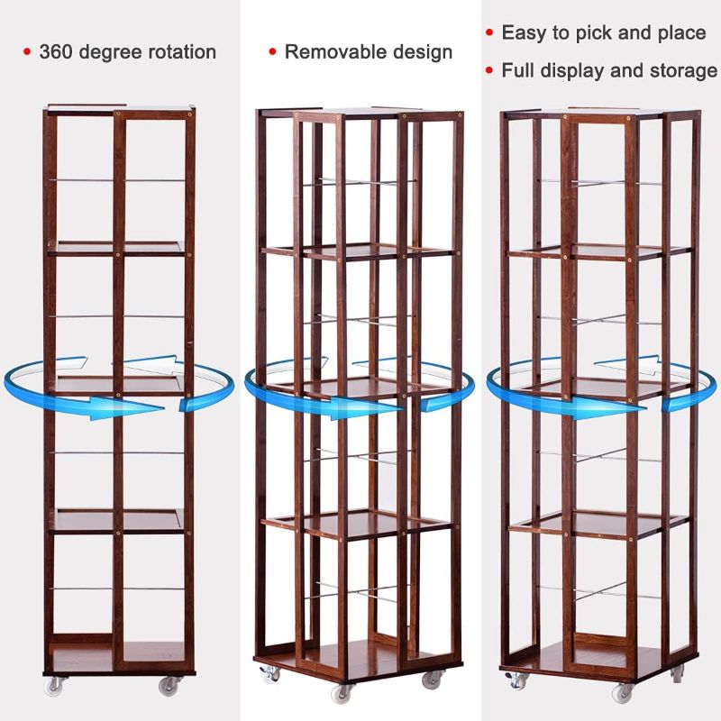 Photo 2 of 
COPREE 5 Tier Rolling Bookcase, Bamboo 360 Rotating Bookshelf, Freestanding Storage Organizer Holder Book Rack with Wheels for Bedroom, Living Room Home and..