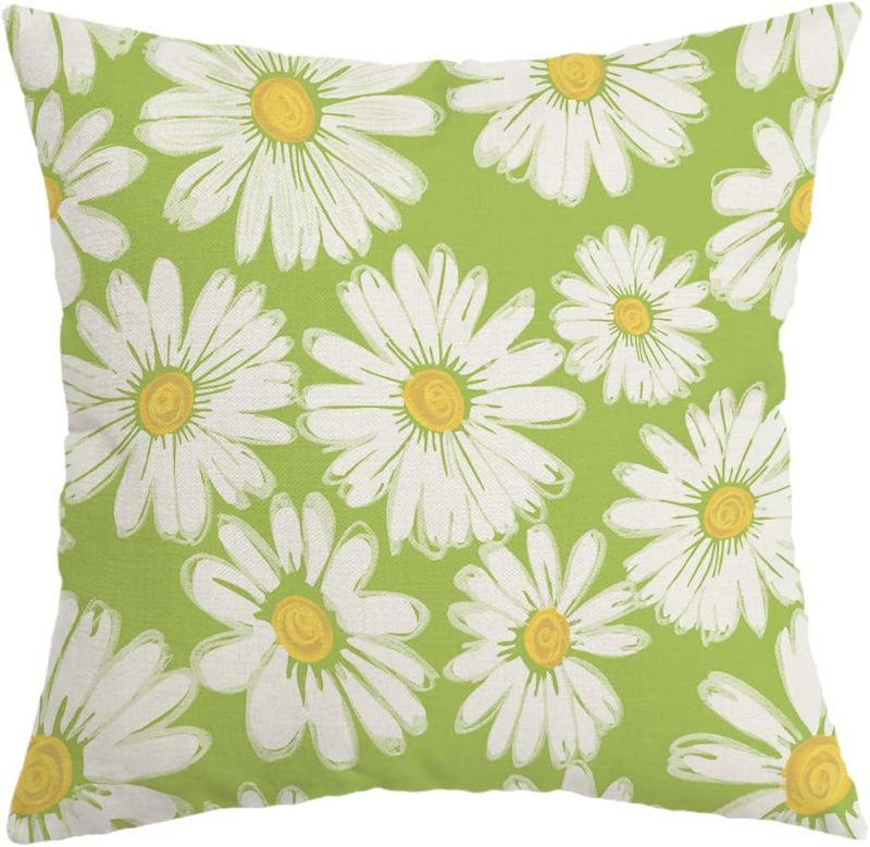 Photo 1 of ***THE COVER IS BLUE CHECK IMAGES****AACORS Spring Pillow Cover 18x18 Inch Watercolor Daisy Decorations Seasonal Farmhouse Summer Pillow Case Decor for Sofa Couch?Blue AA488-18