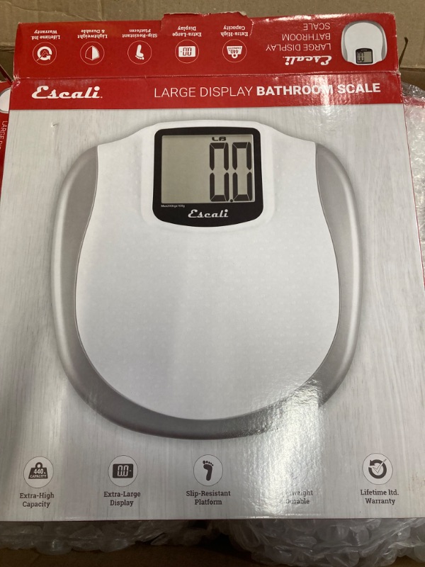Photo 1 of Escali Extra Large Display Digital Bathroom Scale for Body Weight with Easy-to-Read Display and Non-Slip Platform, Extra-High Capacity of 440 lb, Batteries Included XL Display