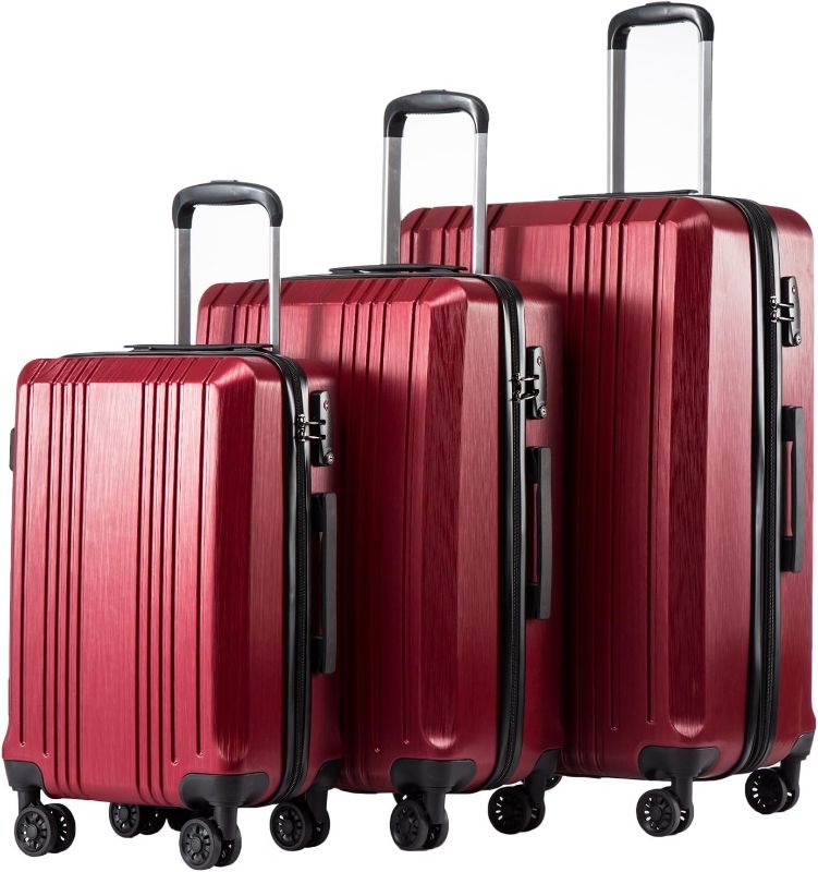 Photo 1 of COOLIFE Luggage Expandable Suitcase PC ABS TSA Luggage 3 Piece Set Lock Spinner Carry on (wine red, 3 piece set) wine red 3 piece set