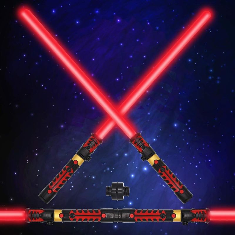 Photo 1 of Light Up 2-in-1 LED FX Dual Red Light Swords Set with Sound (Motion Sensitive) and Realistic Handle for Halloween Costume Accessories Party Favor, Xmas Presents, Galaxy War Fighters and Warriors https://a.co/d/0Vm4AER