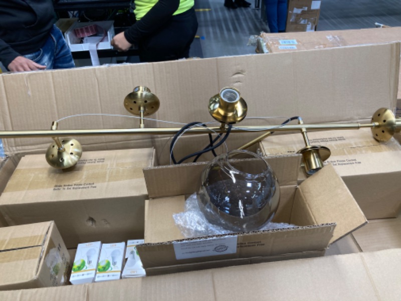 Photo 3 of KCO Modern Ceiling Pendant Lighting, Mid-Century Glass Globes Sputnik Pendant Lamp, LED 6-Light Hanging Adjustable Chandelier for Kitchen Island Living Dining Room (Gold) A-Gold+Smoke gray