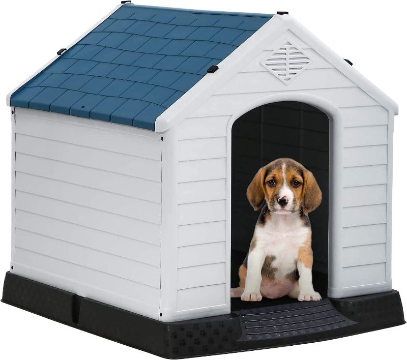 Photo 1 of BestPet 28Inch Large Dog House Insulated Kennel Durable Plastic Dog House for Small Medium Large Dogs Indoor Outdoor Weather & Water Resistant Pet Crate with Air Vents and Elevated Floor,Blue https://a.co/d/782HeLW