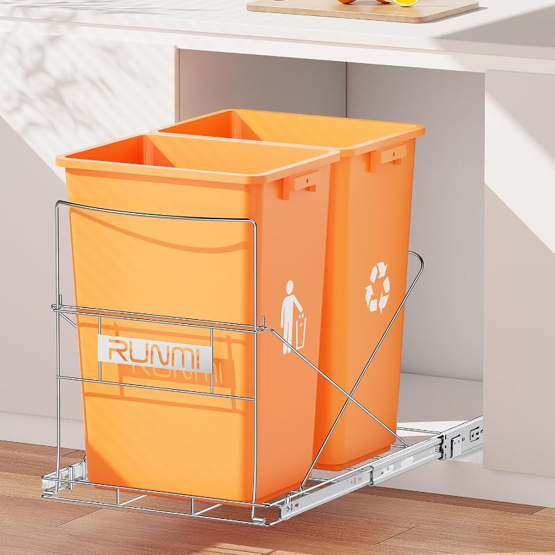 Photo 2 of Double 37 Quart Pull Out Trash Can Under Cabinet, Under Sink Trash Can Rack, 70 Liter Total Capacity, Cabinet Trash Can Pull Out Kit, Not Included Can https://a.co/d/hpGKQWR