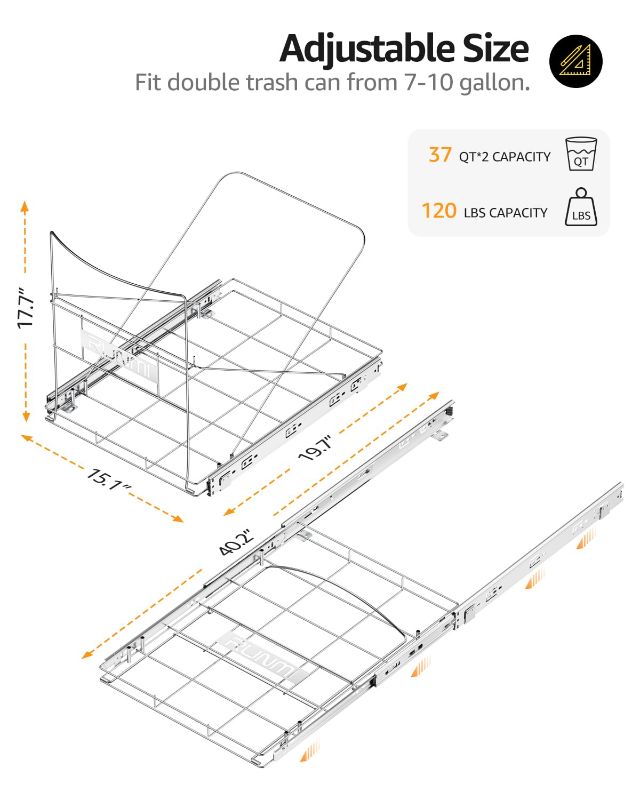 Photo 1 of Double 37 Quart Pull Out Trash Can Under Cabinet, Under Sink Trash Can Rack, 70 Liter Total Capacity, Cabinet Trash Can Pull Out Kit, Not Included Can https://a.co/d/hpGKQWR