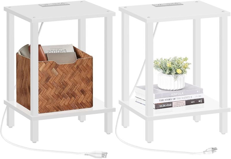 Photo 1 of TUTOTAK End Table with Charging Station, Set of 2, Side Table with USB Ports and Outlets, Nightstand, 2-Tier Storage Shelf, Sofa Table for Small Space, Living Room, Bed Room TB01BW041 https://a.co/d/9NVlI6i