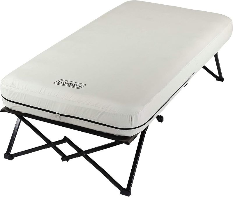 Photo 1 of Coleman Camping Cot, Air Mattress, & Pump Combo, Folding Camp Cot & Air Bed with Side Table & Battery-Operated Pump, Great for Comfortable Outdoor Sleeping & Camping