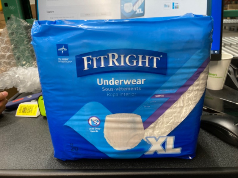 Photo 1 of Medline FitRight Ultra Protective Incontinence Underwear, Heavy Absorbency, XL, 56 to 68", 20 Count