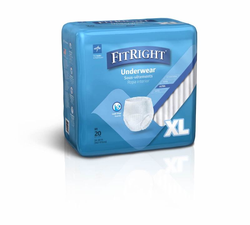 Photo 1 of Medline FitRight Ultra Protective Incontinence Underwear, Heavy Absorbency, XL, 56 to 68", 20 Count