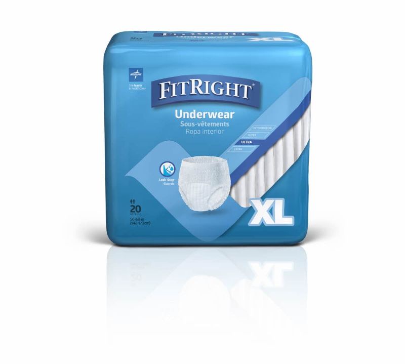 Photo 1 of Medline FitRight Ultra Protective Incontinence Underwear, Heavy Absorbency, XL, 56 to 68", 20 Count