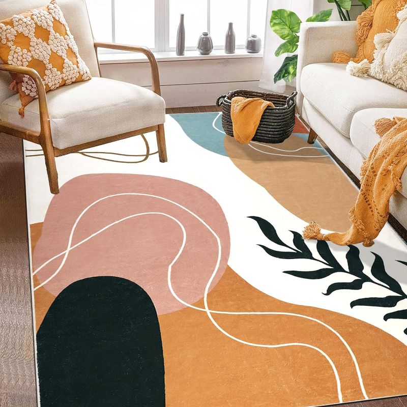 Photo 1 of Boho Art Area Rug 4x6 Modern Living Room Rug Washable Abstract Minimalist Colorful Soft Accent Throw Rugs Non-Slip Aesthetic Retro Mid Century Floor Carpets for Nursery Bedroom Office Decor