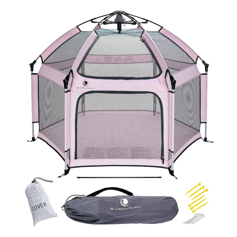 Photo 1 of POP 'N GO Premium Indoor and Outdoor Baby Playpen - Portable, Lightweight, Pop Up Pack and Play Toddler Play Yard w/Canopy and Travel Bag - pink Grey