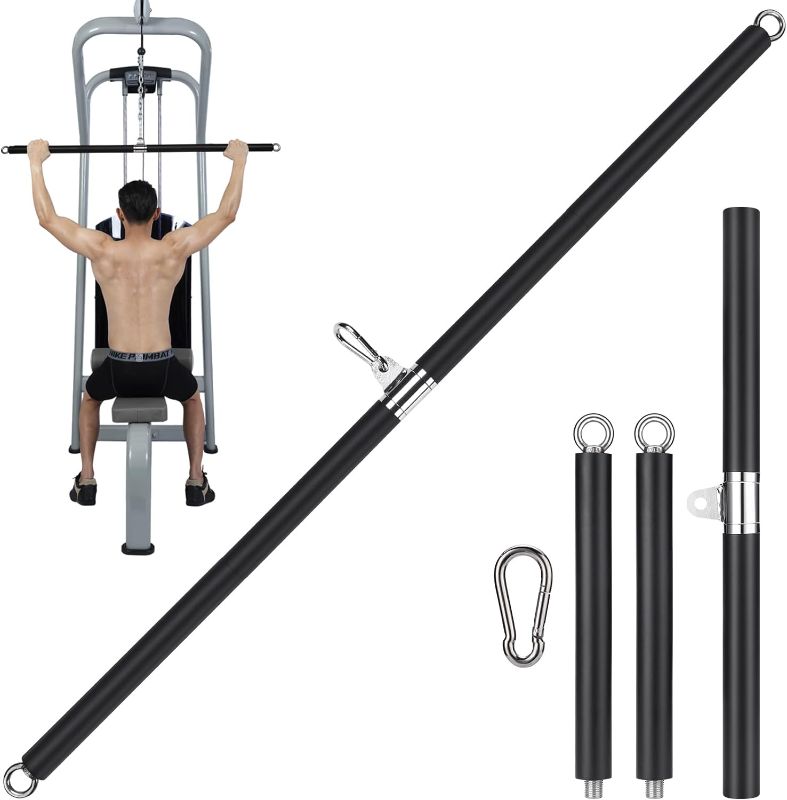 Photo 1 of TOBWOLF 42 Inch Detachable LAT Pulldown Bar Attachment for Gym Cable Machine, 360º Rotating T-bar, Full Wrapped EVA Sponge Non-slip Handle, Double Hook Straight Bar for Pulley System Strength Training