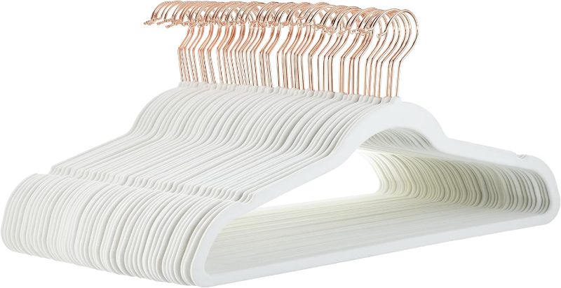 Photo 1 of Amazon Basics Slim, Velvet, Non-Slip Suit Clothes Hangers, Ivory/Rose Gold - Pack of 40