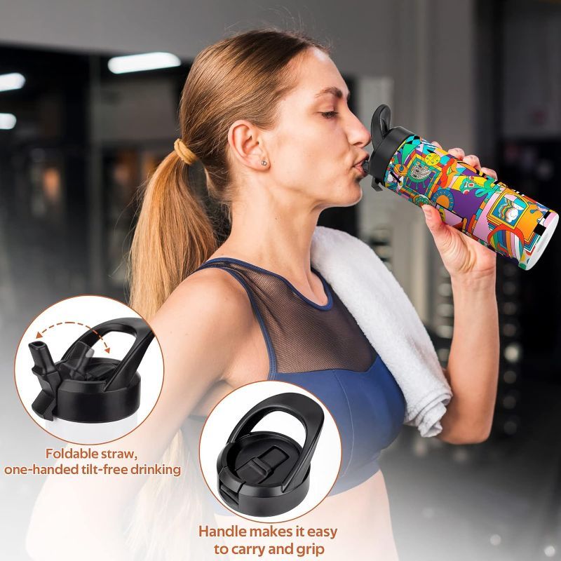 Photo 1 of 1 Pack Sublimation Tumbler 20oz Triple-Insulated Stainless Steel Sports Water Bottle with Straw Lid Blank Sublimation Cup with DIY Stickers, Shrink Wrap, Rubber Base, Heat Tape for Heat Transfer