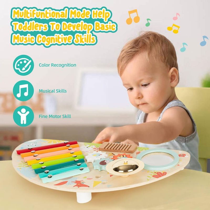 Photo 3 of Baby Toys Musical Instruments, Rundad All-in-one Wooden Montessori Musical Set for 1&2Y (Includes Xylophone Drum Cymbal Guiro Gears), Gifts for 1+ Year Old Girl Preschool