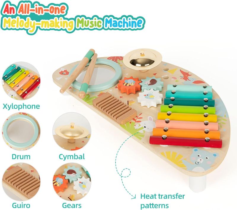 Photo 2 of Baby Toys Musical Instruments, Rundad All-in-one Wooden Montessori Musical Set for 1&2Y (Includes Xylophone Drum Cymbal Guiro Gears), Gifts for 1+ Year Old Girl Preschool