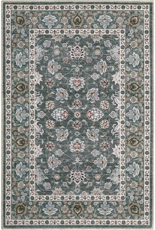 Photo 1 of 5x7 Vintage Bohemian Distressed Rug Oriental Floral Printed Rug Boho Chenille Soft Floor Cover for Living Room Bedroom Non-Slip Low Pile Washable Rug Foldable Thin Grayish Green
