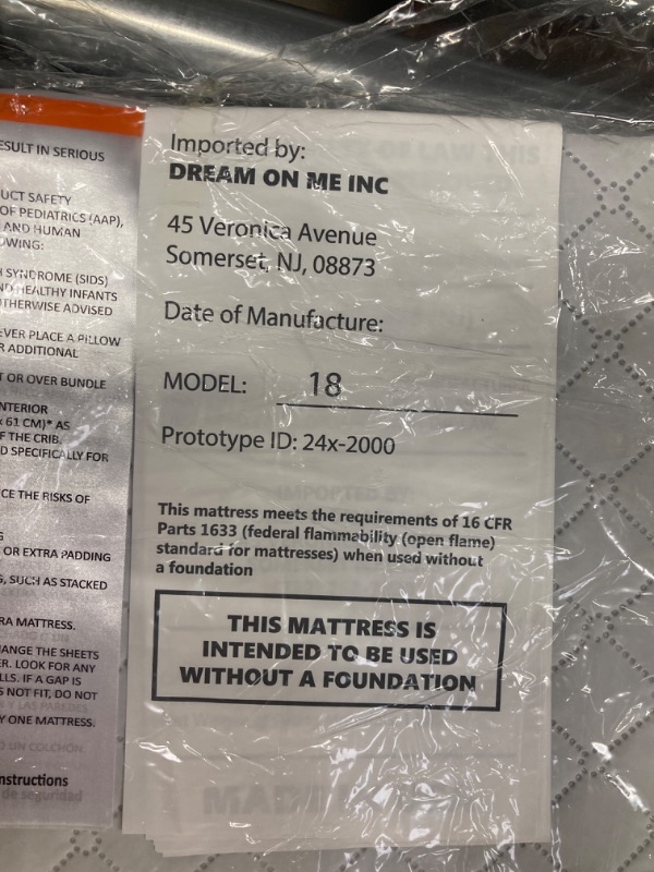 Photo 3 of Dream On Me Universal Cradle Mattress | Waterproof | 2” Fiber Core | Cradle Mattress | Greenguard Gold Certified | 36" x 18" White Check Vinyl Cover