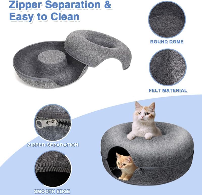 Photo 1 of Cat Cave for Indoor Cats, Large Cat Donut Cat Tunnel Bed, Peekaboo Cat Cave with 3 Toys, Scratch Resistant Cat Bed, for Cats up to 10 Lbs