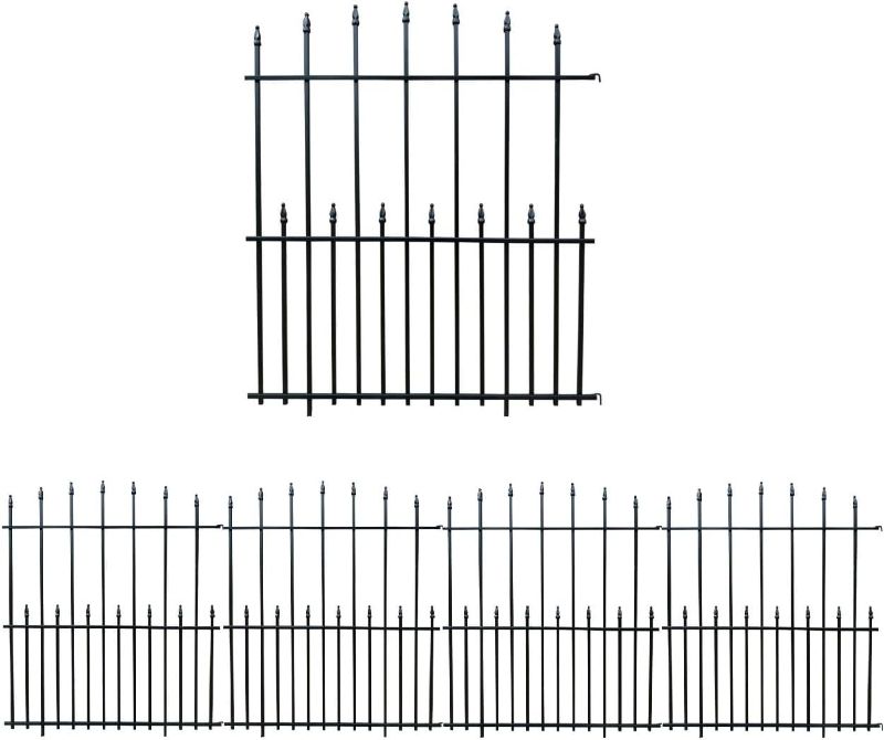 Photo 1 of Black Steel Decorative Garden Fence Panels, Metal Fence Animal Barrier 42.3 in H X 11 Ft Long Landscape Border Fence, Arched Top, Dog Fence Barrier