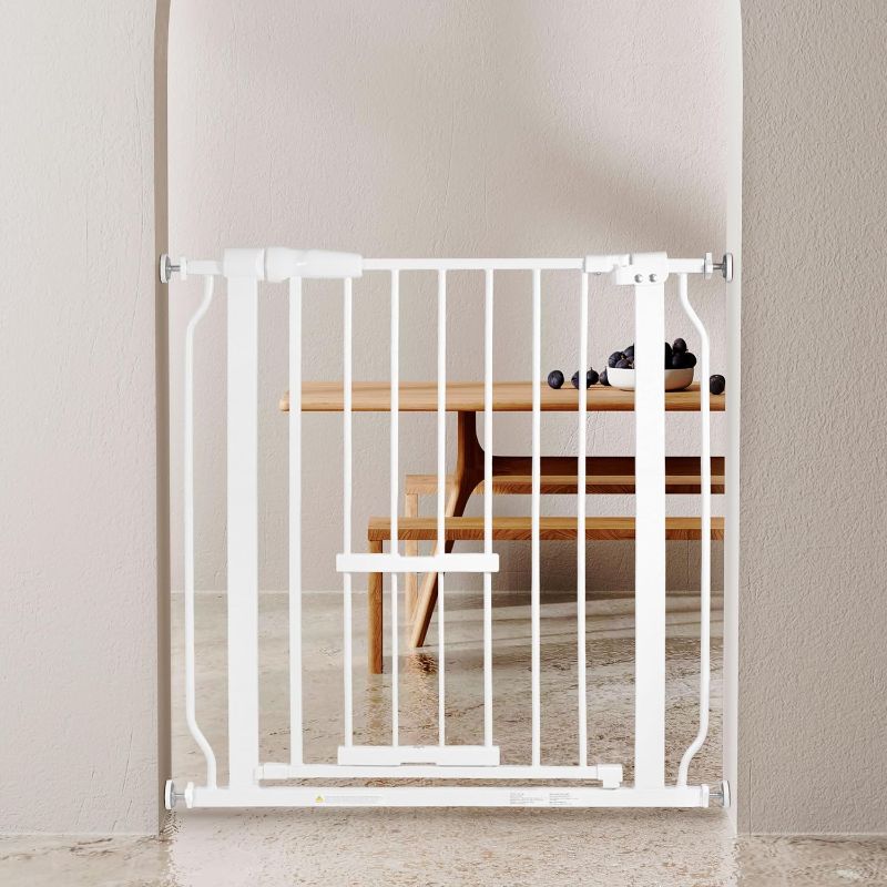 Photo 1 of BalanceFrom Easy Walk-Thru Safety Gate with Pet Door for Doorways and Stairways with Auto-Close/Hold-Open Features, 30-Inch Tall, Fits 29.1 - 33.8 Inch Openings, White