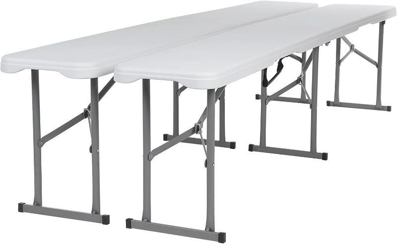 Photo 1 of 6-Foot Folding Bench White Plastic Folding Training Table, Stackable Indoor and Outdoor Folding Stool, Used for Wedding Backyard Activities, Conference Room Festivals (2-Pack)